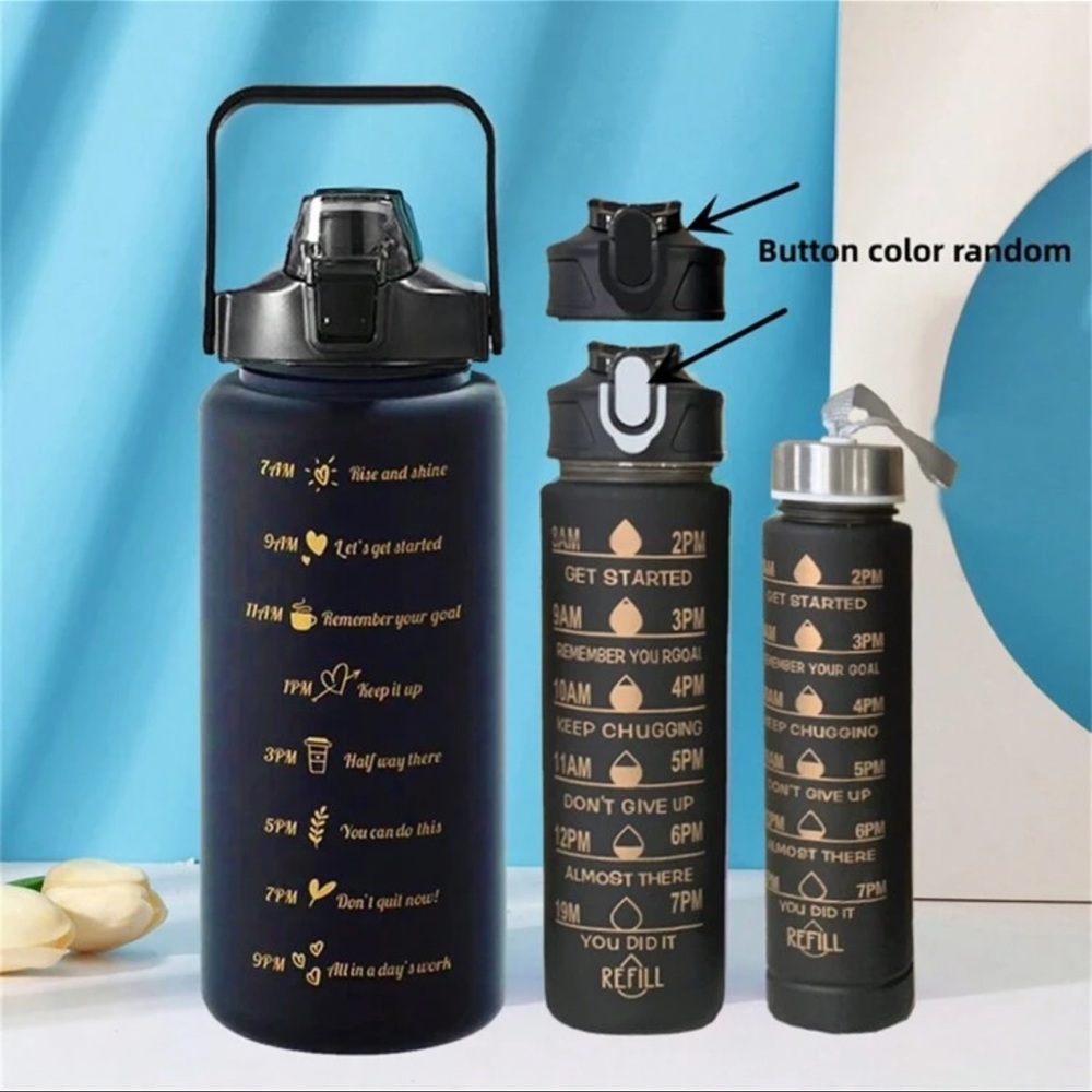 Three piece water bottle with measurements. New.